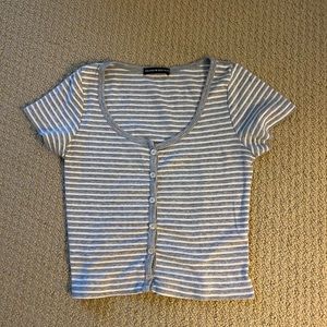 Brandy melville grey and white stripe button down crop top